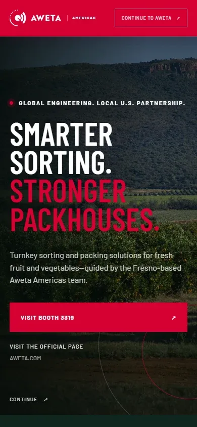 Aweta Americas homepage as it appears on a phone