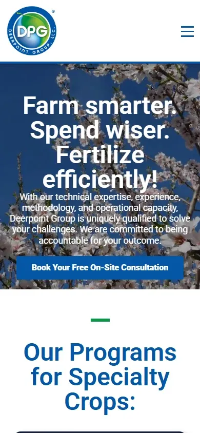Deer Point Group homepage as it appears on a phone